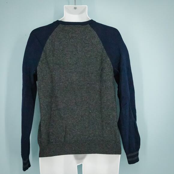 Rag & Bone Men's Size Medium M Gray Blue Raglan Crew Neck Merino Wool Sweater - Picture 2 of 6